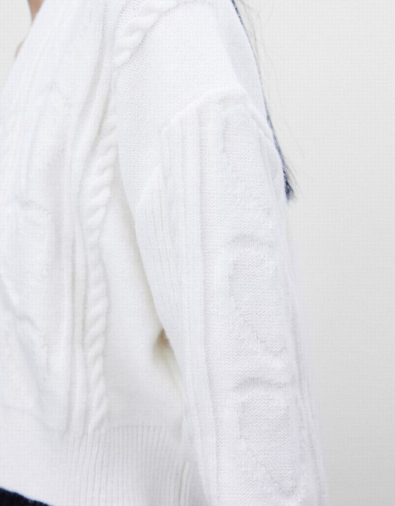 Cardigan Urban Revivo Cable Knit Button Up Femme Blanche | PDJ7288UW