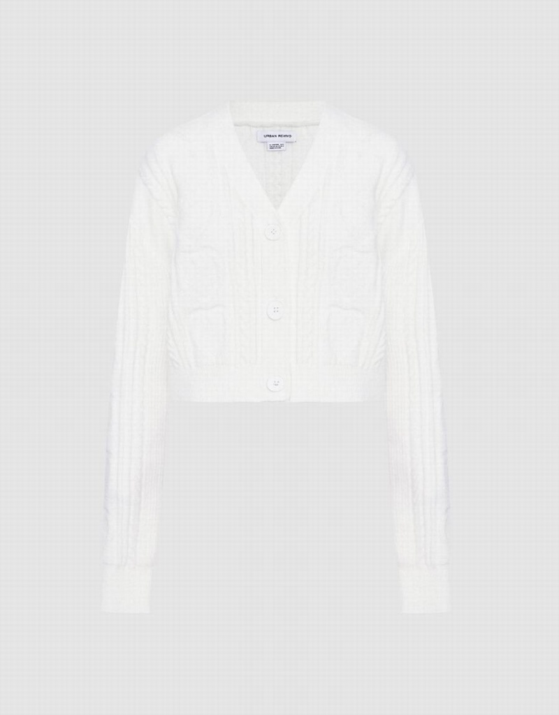 Cardigan Urban Revivo Cable Knit Button Up Femme Blanche | PDJ7288UW