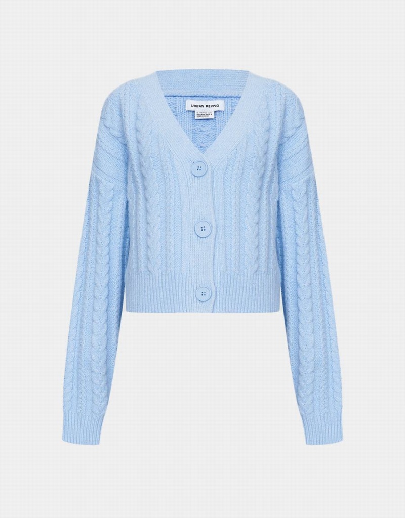 Cardigan Urban Revivo Cable Knit Button Up Femme Bleu | CKF5130SN