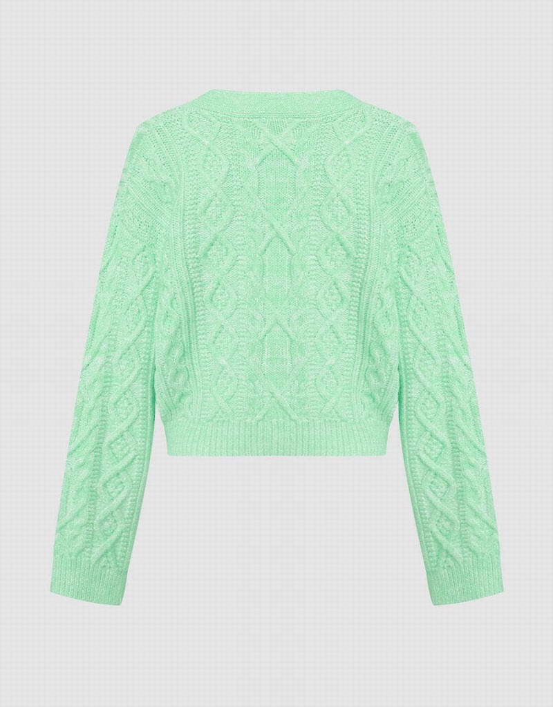 Cardigan Urban Revivo Cable Knit V Neck Button Up Femme Vert | MFM6316RL