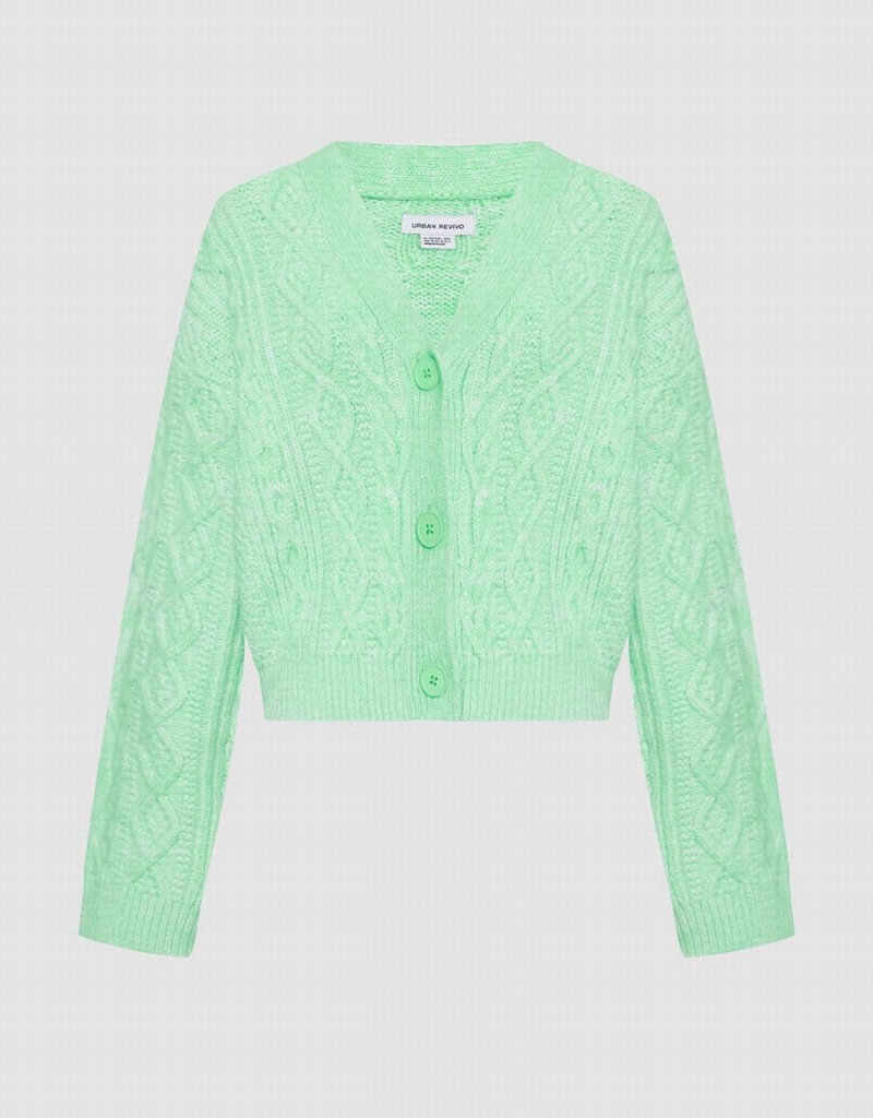 Cardigan Urban Revivo Cable Knit V Neck Button Up Femme Vert | MFM6316RL