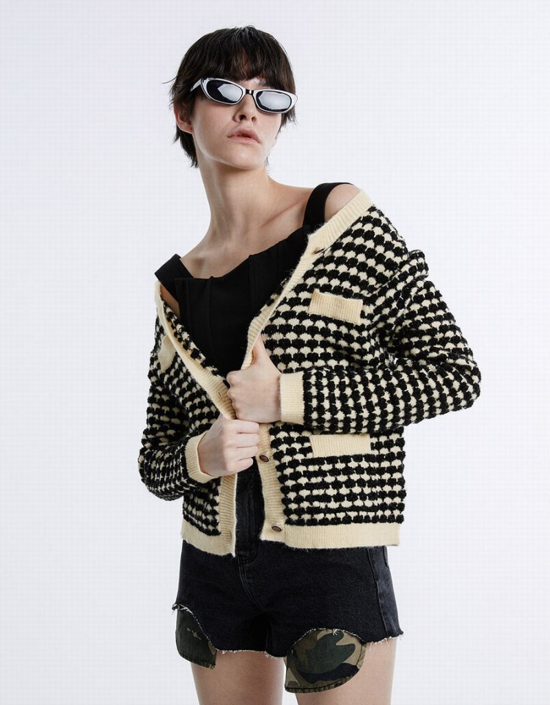 Cardigan Urban Revivo Checkered Femme Blanche | UVG6438HC