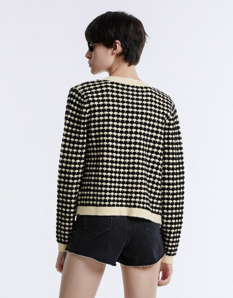 Cardigan Urban Revivo Checkered Femme Blanche | UVG6438HC