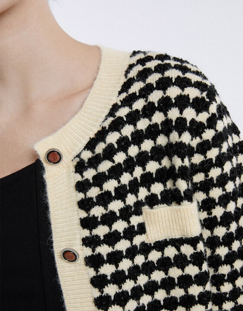 Cardigan Urban Revivo Checkered Femme Blanche | UVG6438HC