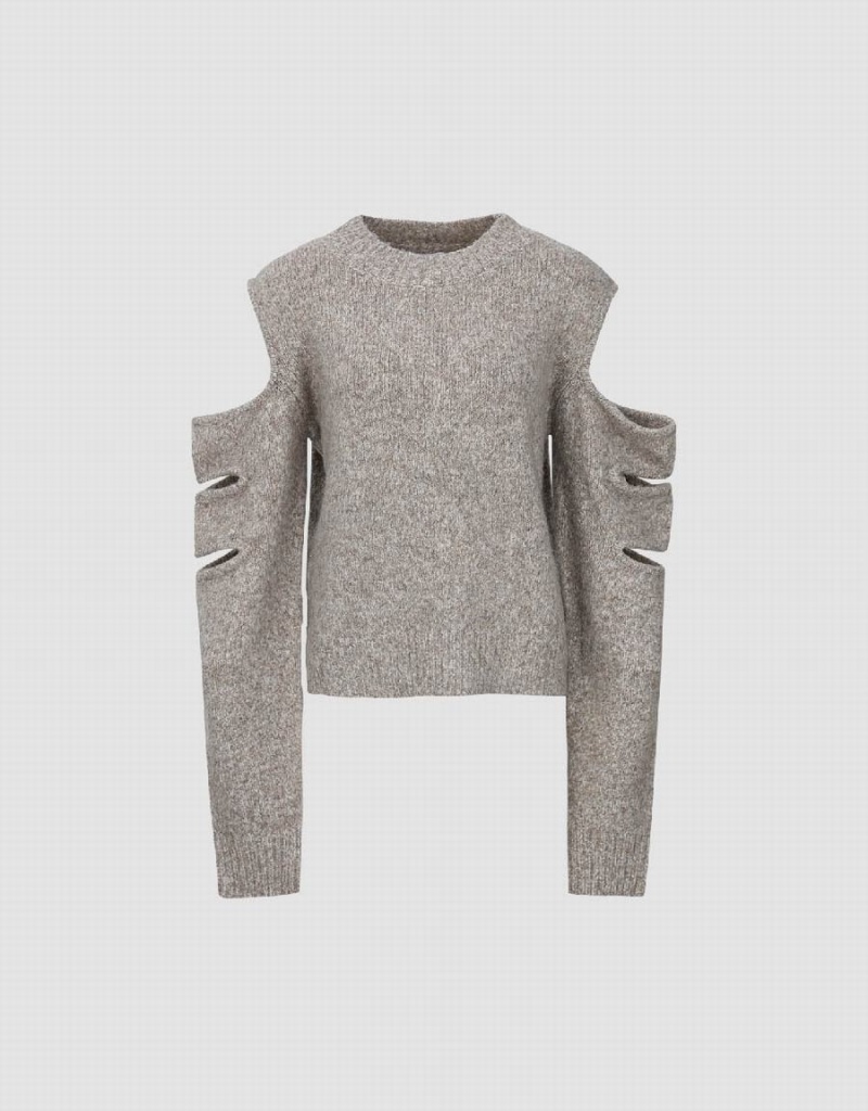 Cardigan Urban Revivo Cold Shoulder Crew Neck Tricoté Femme Grise | WJN5385YF