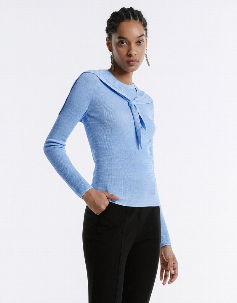 Cardigan Urban Revivo Combination Tie Front Tricoté Top Femme Bleu | TJP3284KT