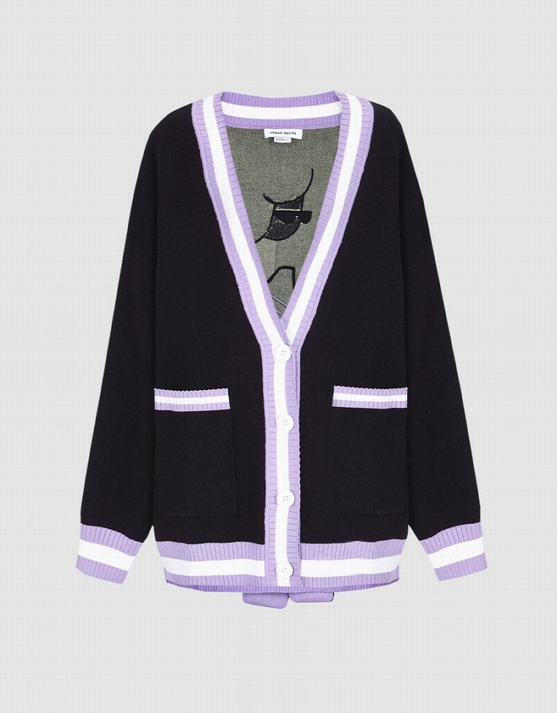 Cardigan Urban Revivo Contrast Trim Button Up Femme Noir | ZFI5553LB