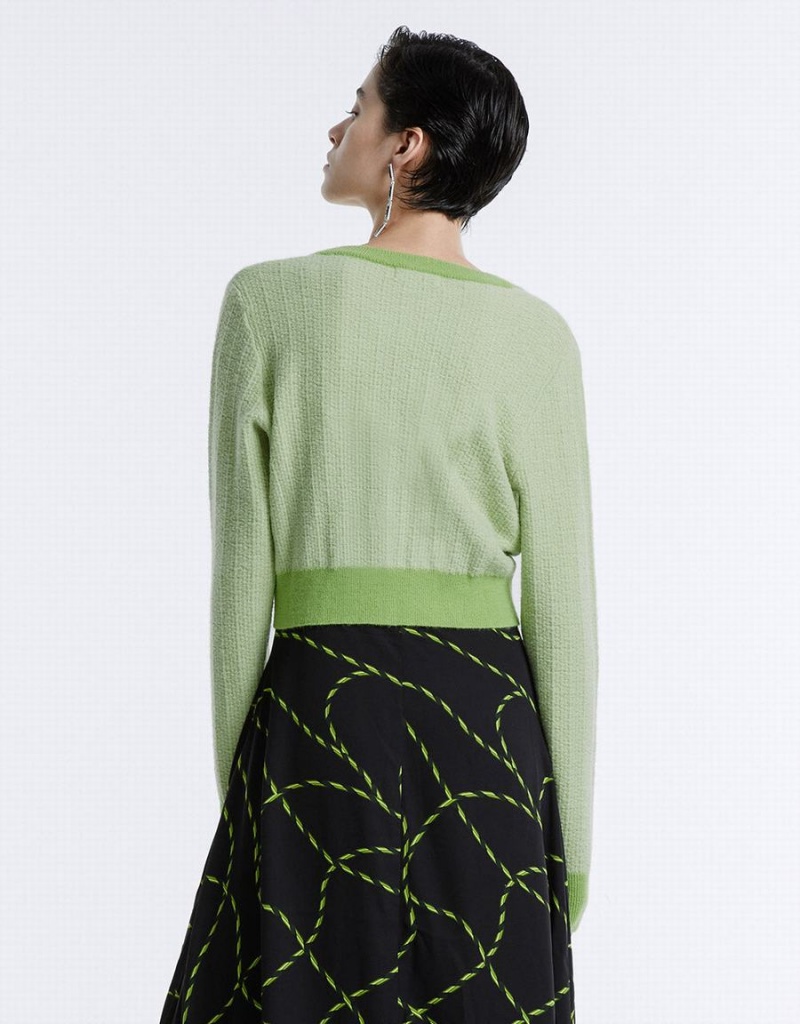 Cardigan Urban Revivo Contrast Trim Cropped Femme Vert | CBH7343QB