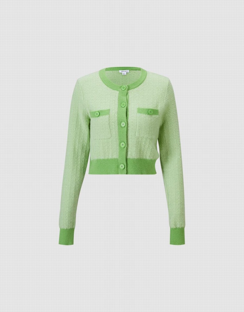 Cardigan Urban Revivo Contrast Trim Cropped Femme Vert | CBH7343QB