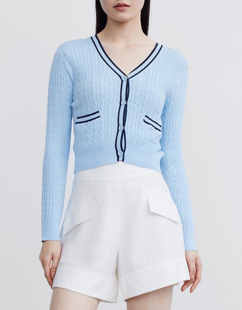 Cardigan Urban Revivo Contrast Trim Fitted Femme Bleu | LNE2149GM