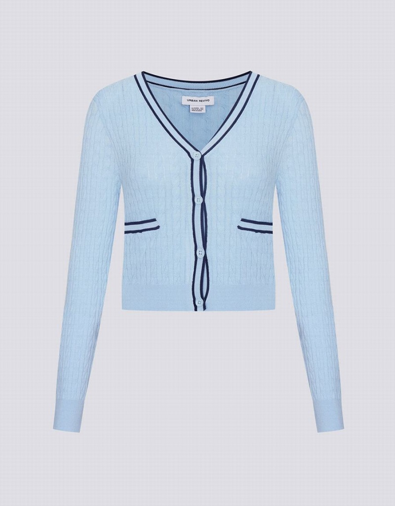 Cardigan Urban Revivo Contrast Trim Fitted Femme Bleu | LNE2149GM
