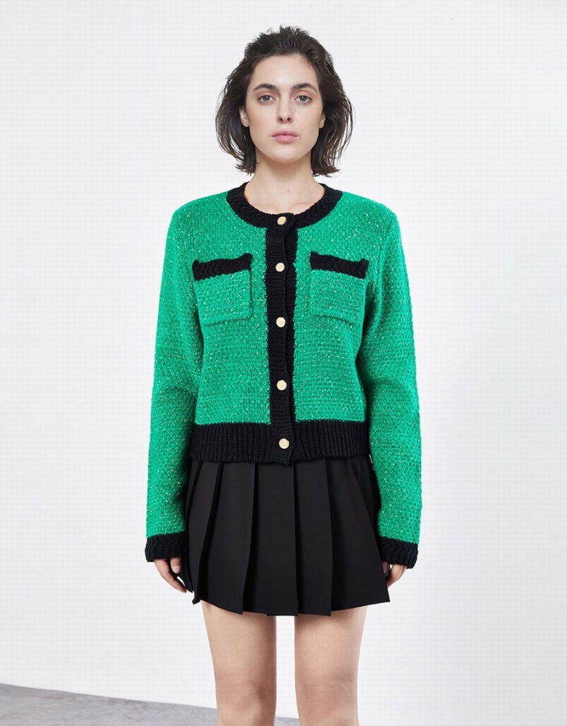 Cardigan Urban Revivo Contrast Trim Patched Pocket Femme Vert | SCJ9015QS
