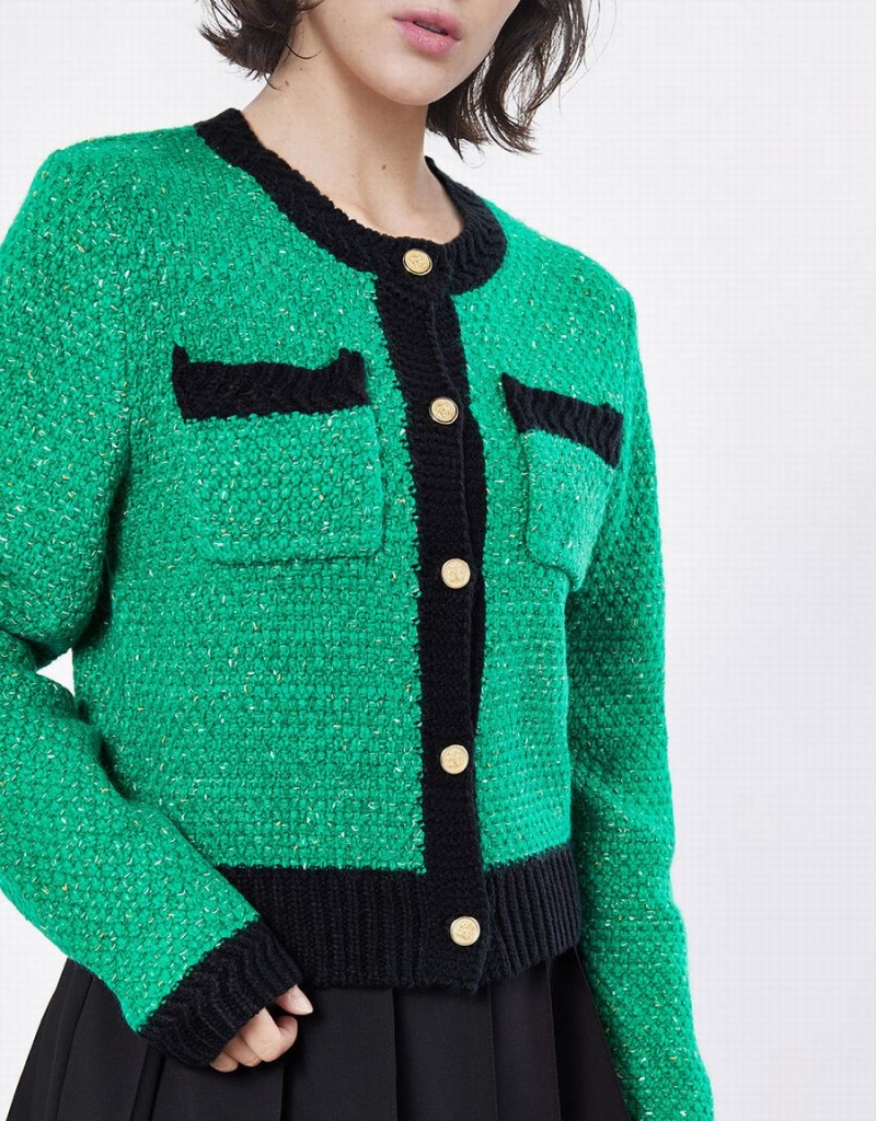 Cardigan Urban Revivo Contrast Trim Patched Pocket Femme Vert | SCJ9015QS