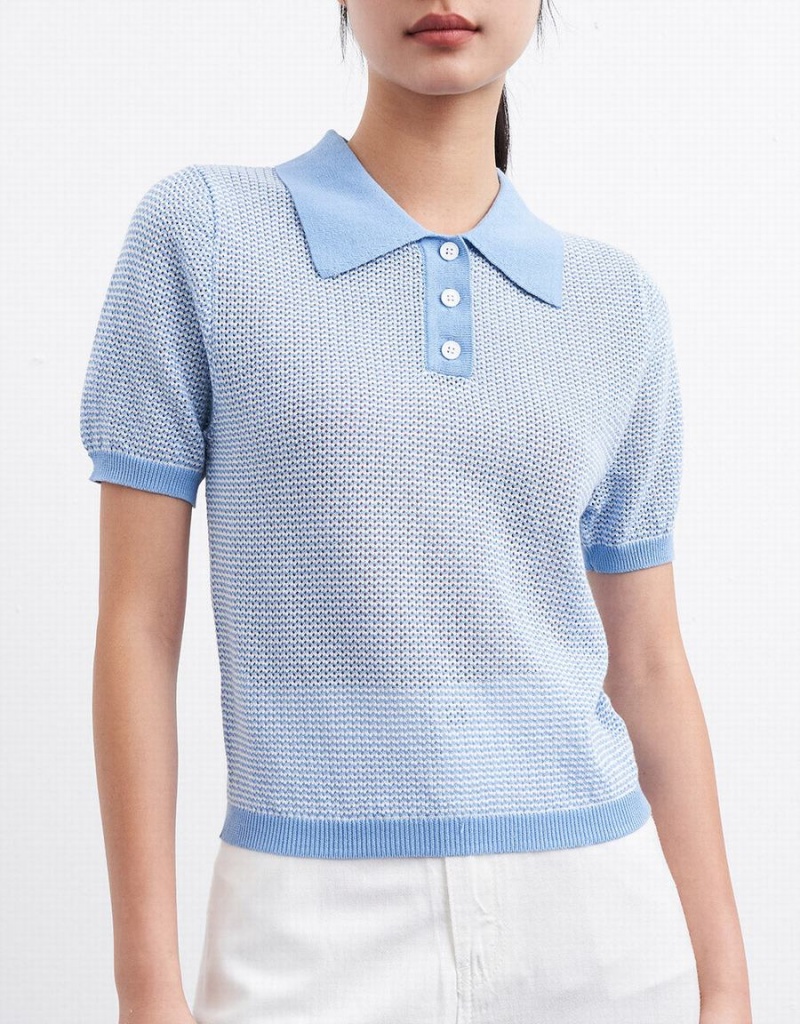 Cardigan Urban Revivo Contrast Trim Tricoté Femme Bleu | WRU4114SH