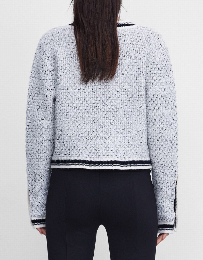 Cardigan Urban Revivo Contrast Trim Tweed Button Front Femme Grise | ZIA1038UA