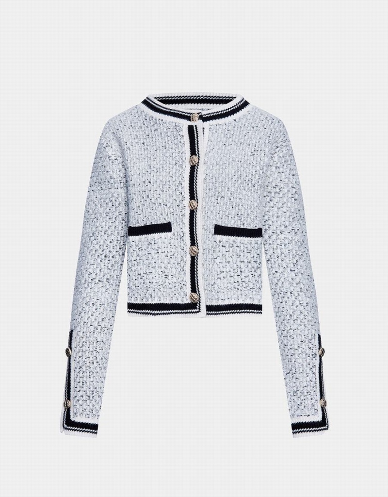 Cardigan Urban Revivo Contrast Trim Tweed Button Front Femme Grise | ZIA1038UA