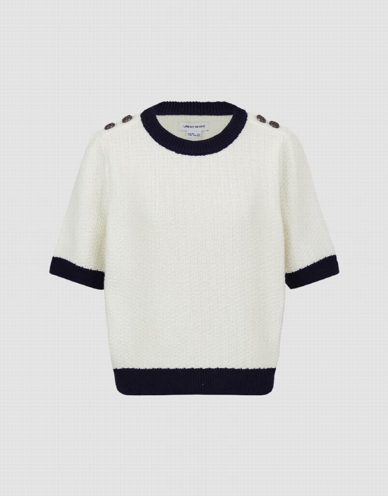 Cardigan Urban Revivo Crew Neck Tricoté Femme Blanche | LWG9826MX