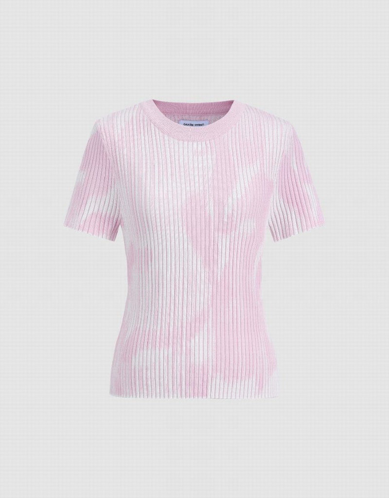 Cardigan Urban Revivo Crew Neck Tricoté Femme Rose | LNC271TW