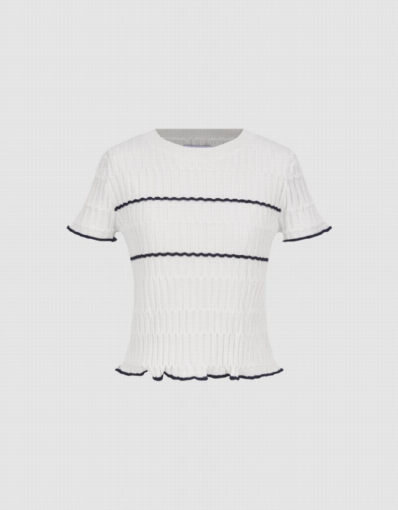 Cardigan Urban Revivo Crew Neck Tricoté Femme Blanche | VPA9869FJ