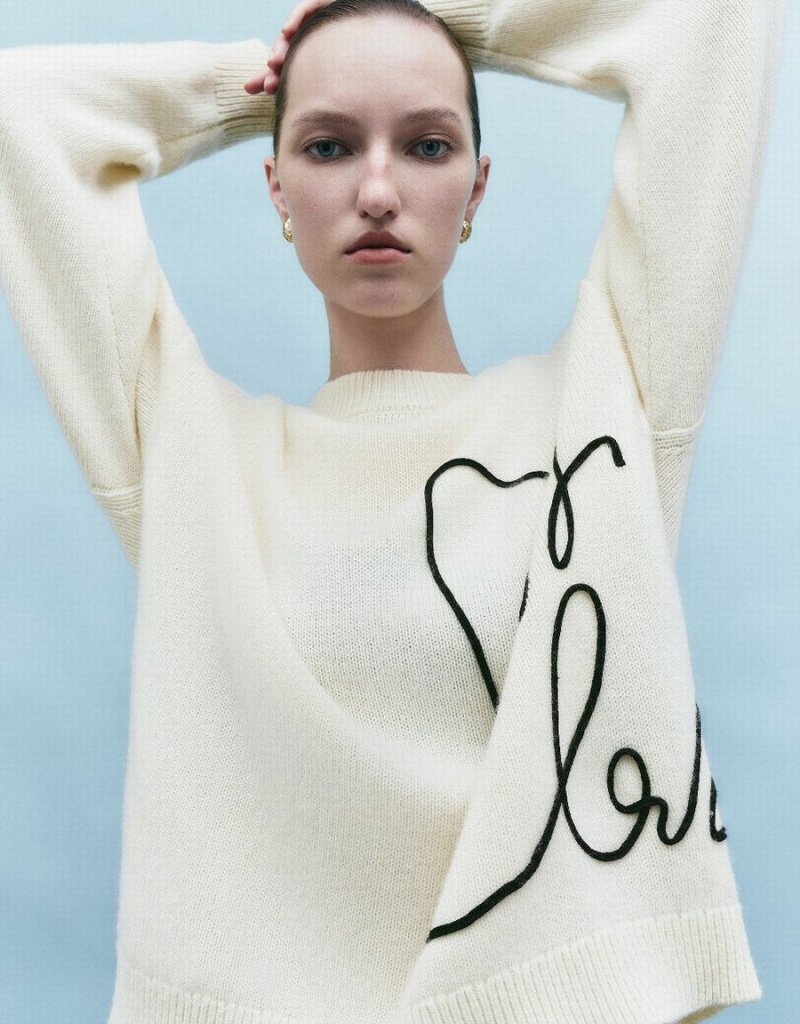 Cardigan Urban Revivo Crew Neck Tricoté Femme Blanche | JZV1440CQ