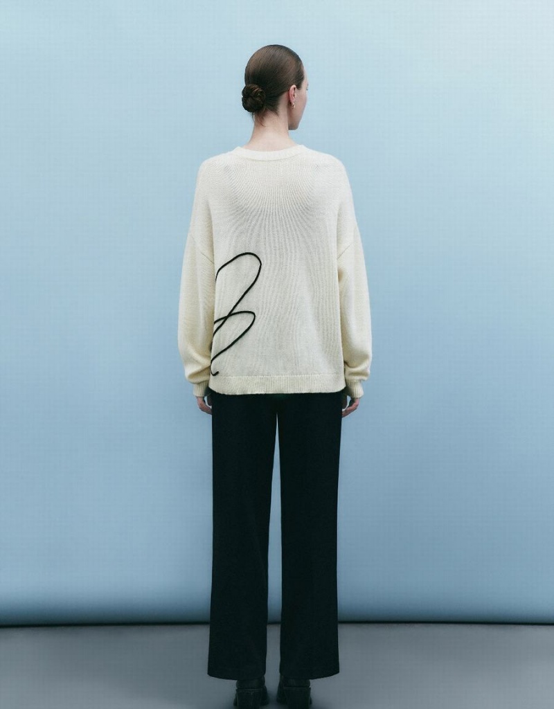 Cardigan Urban Revivo Crew Neck Tricoté Femme Blanche | JZV1440CQ