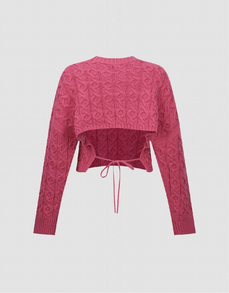Cardigan Urban Revivo Crew Neck Tricoté Femme Rose Rouge | BNC4189DF