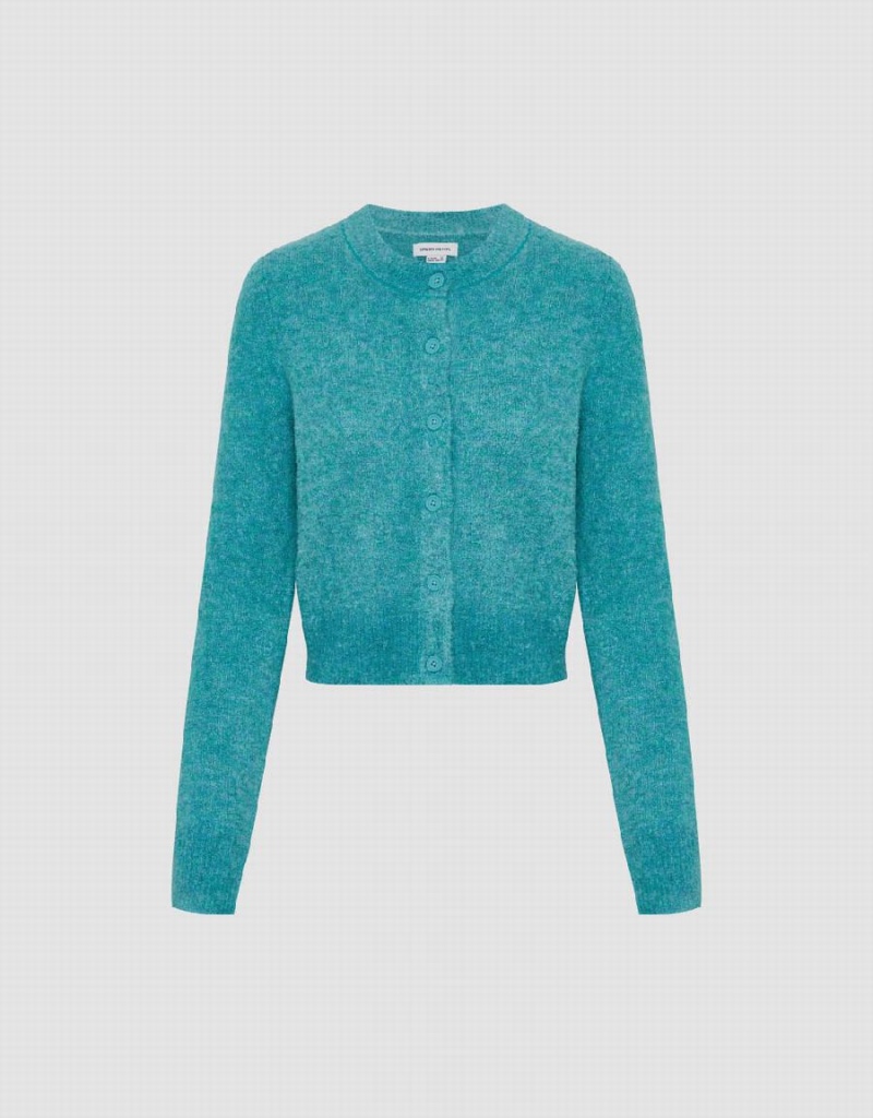 Cardigan Urban Revivo Crew Neck Tricoté Femme Bleu | GSM10066CC