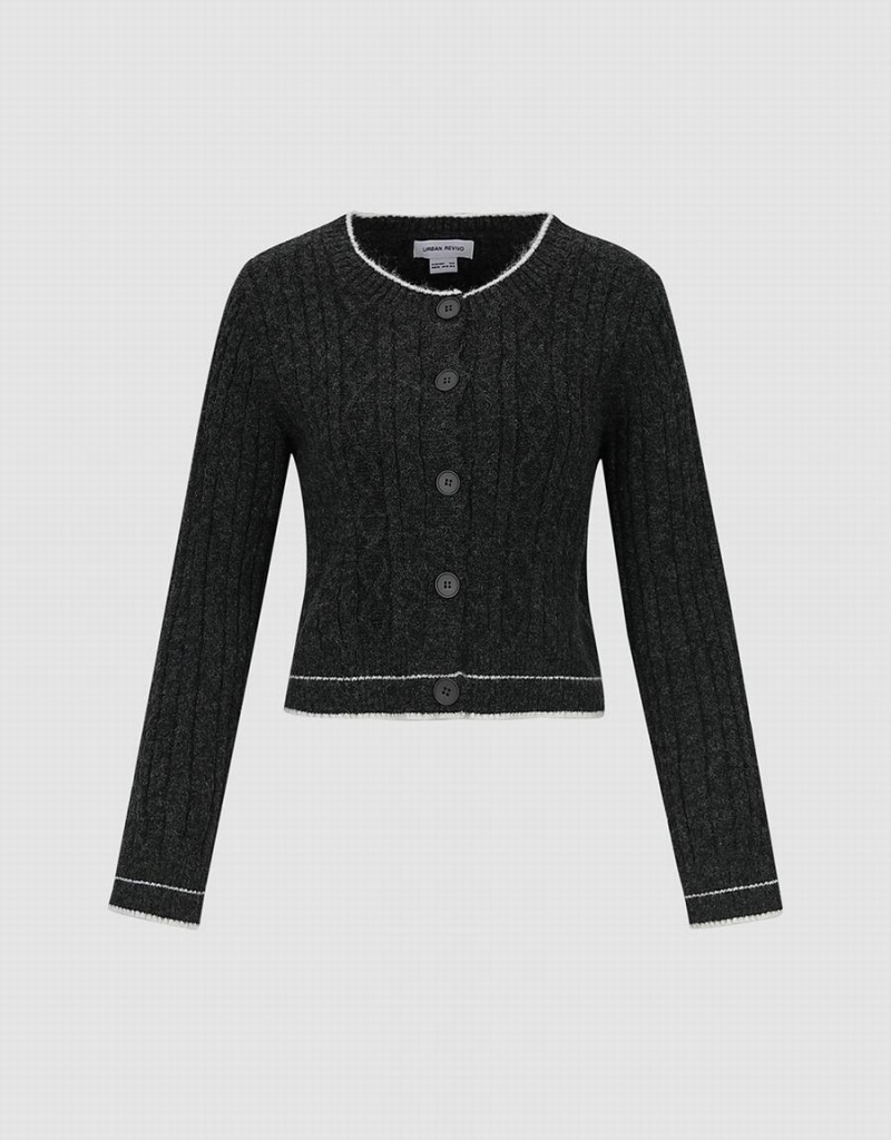 Cardigan Urban Revivo Crew Neck Tricoté Femme Grise | WHB969FI