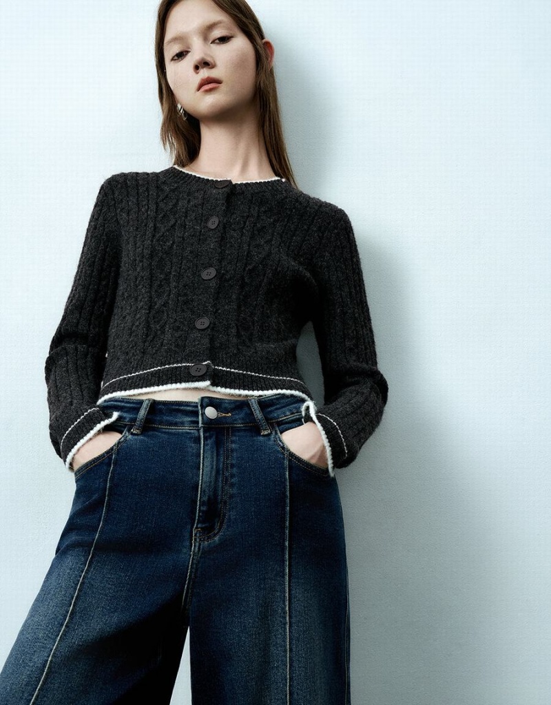 Cardigan Urban Revivo Crew Neck Tricoté Femme Grise | WHB969FI
