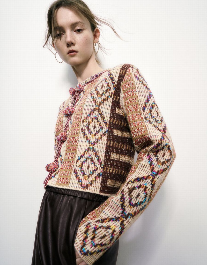 Cardigan Urban Revivo Crew Neck Tricoté Femme Multicolore | SCX5879IT