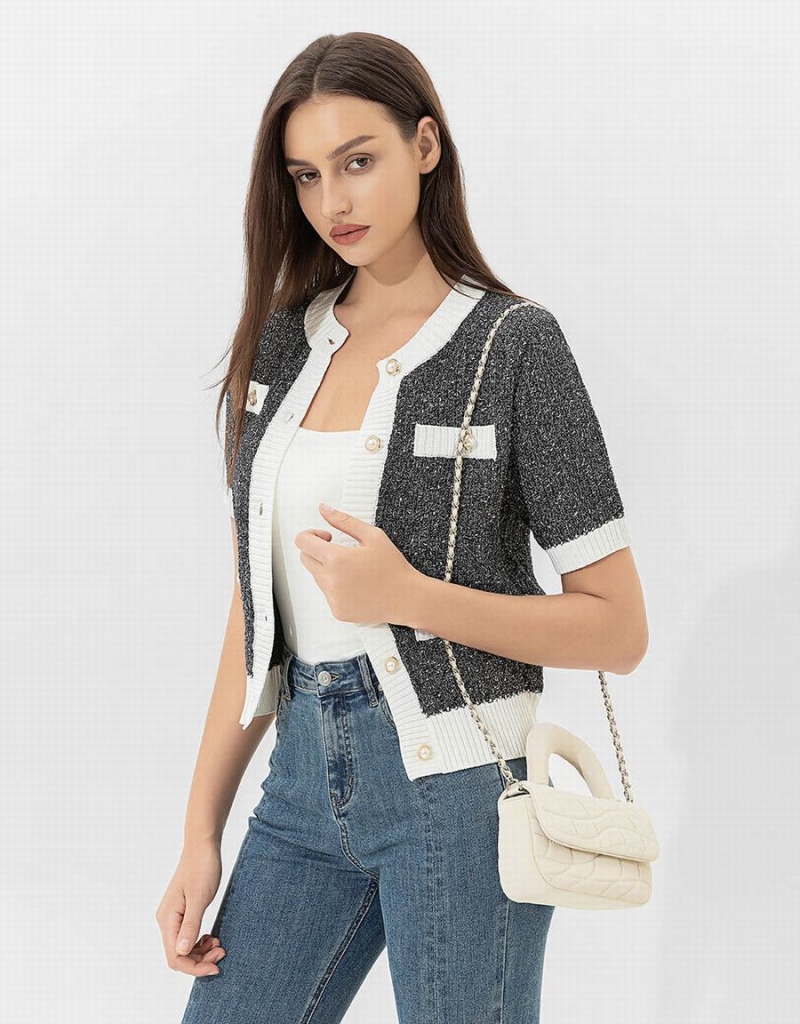 Cardigan Urban Revivo Crew Neck Tricoté Femme Noir | HNV4279YH