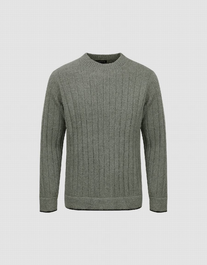Cardigan Urban Revivo Crew Neck Tricoté Homme Vert | OJV5682SK