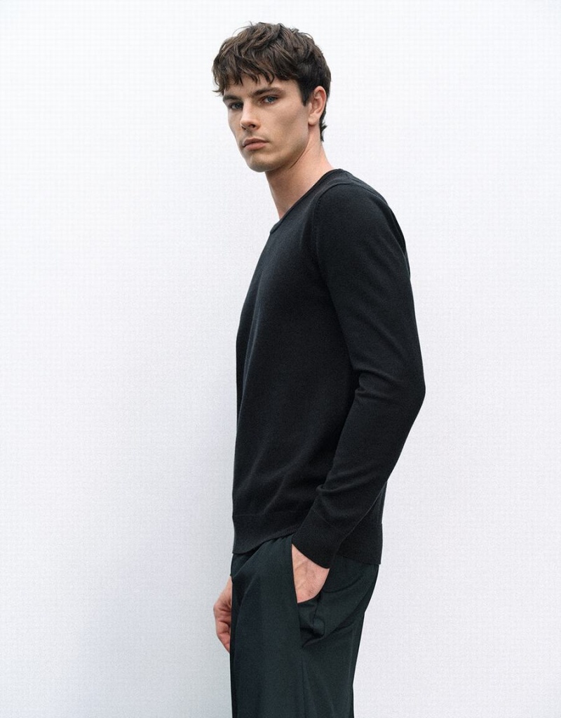 Cardigan Urban Revivo Crew Neck Tricoté Homme Noir | MLQ475AI