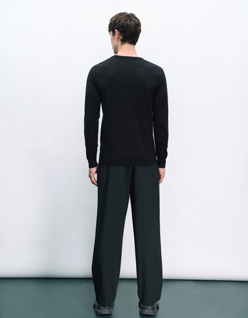 Cardigan Urban Revivo Crew Neck Tricoté Homme Noir | MLQ475AI