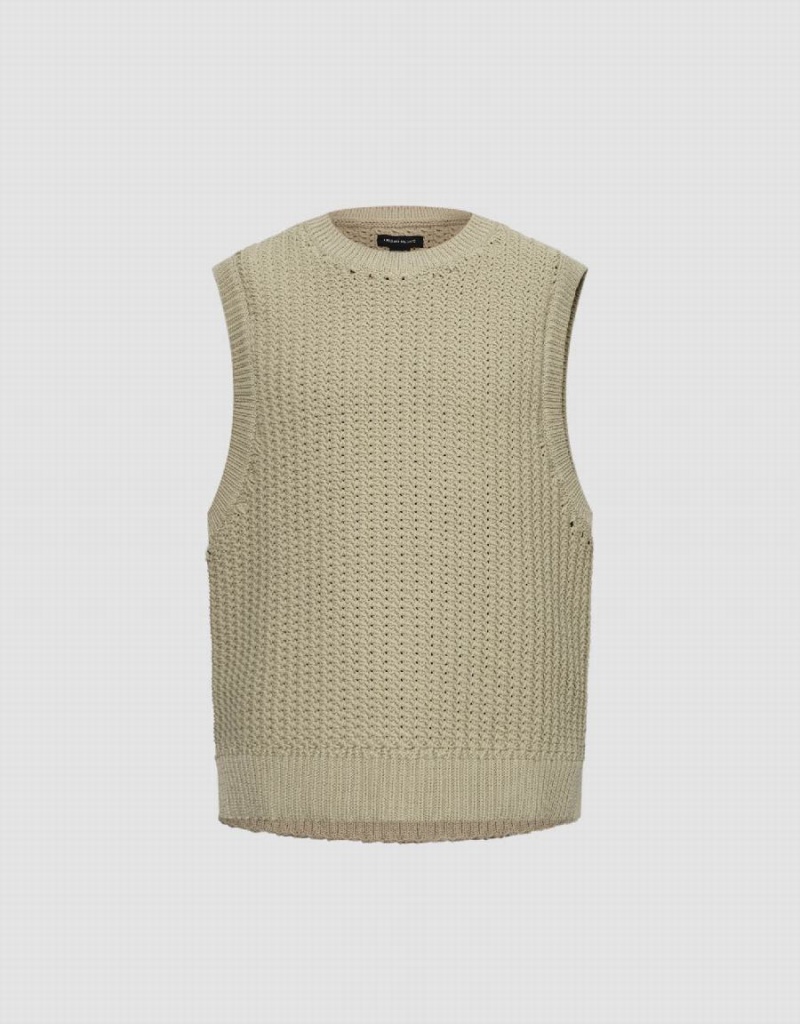 Cardigan Urban Revivo Crew Neck Tricoté Homme Kaki | VRG1798KN