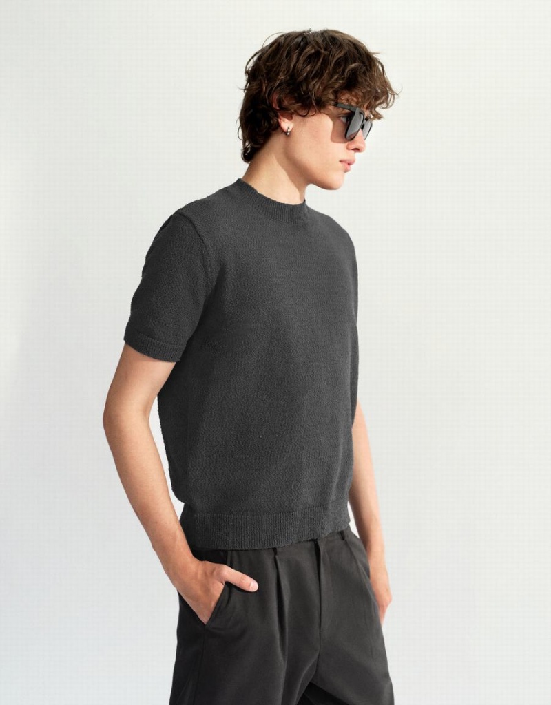 Cardigan Urban Revivo Crew Neck Tricoté Homme Grise | OOE5624GV