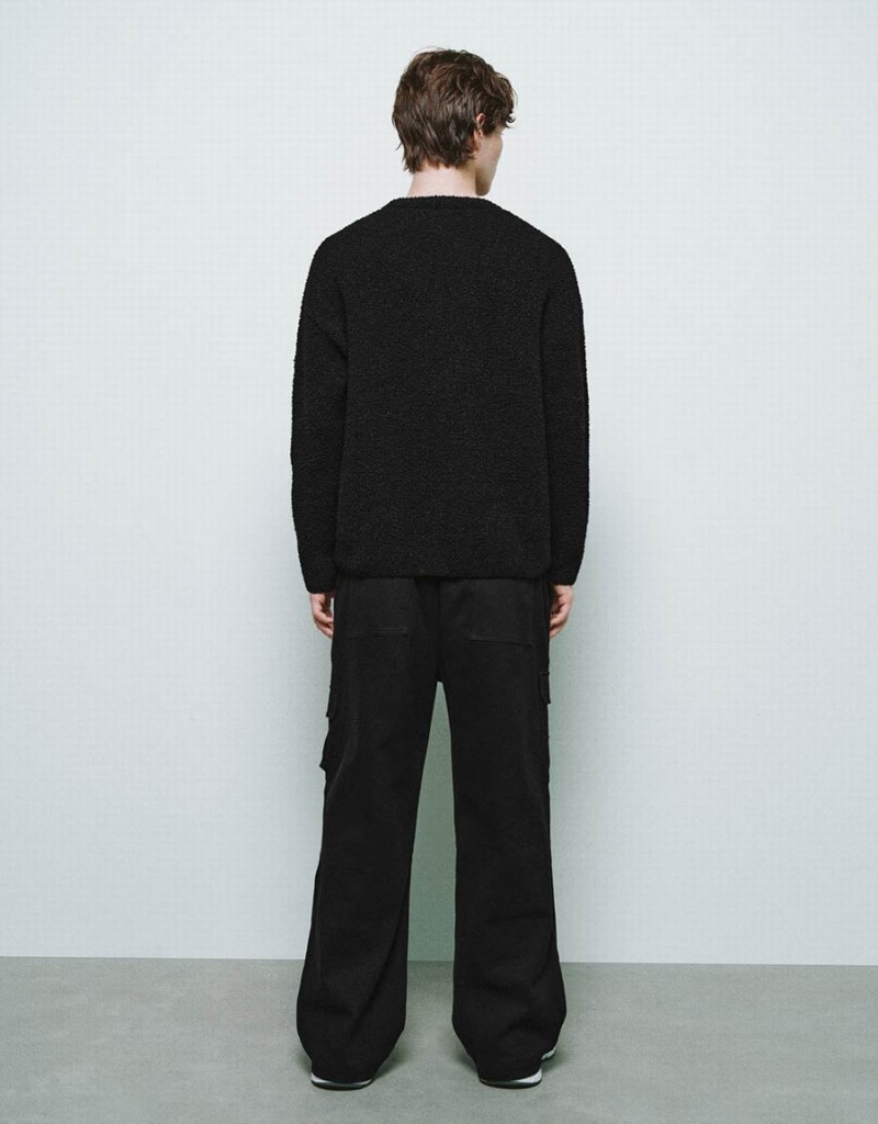 Cardigan Urban Revivo Crew Neck Tricoté Homme Noir | DBY8751RK