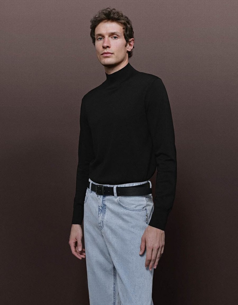 Cardigan Urban Revivo Crew Neck Tricoté Homme Noir | IIF5911LM