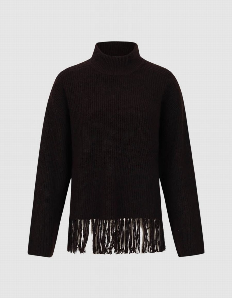Cardigan Urban Revivo Crew Neck Tricoté With Tassel Femme Marron Foncé | MBM428DL