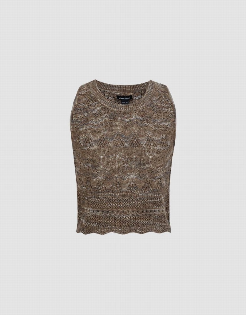 Cardigan Urban Revivo Crochet Crew Neck Tricoté Femme Vert | OIP7232PY