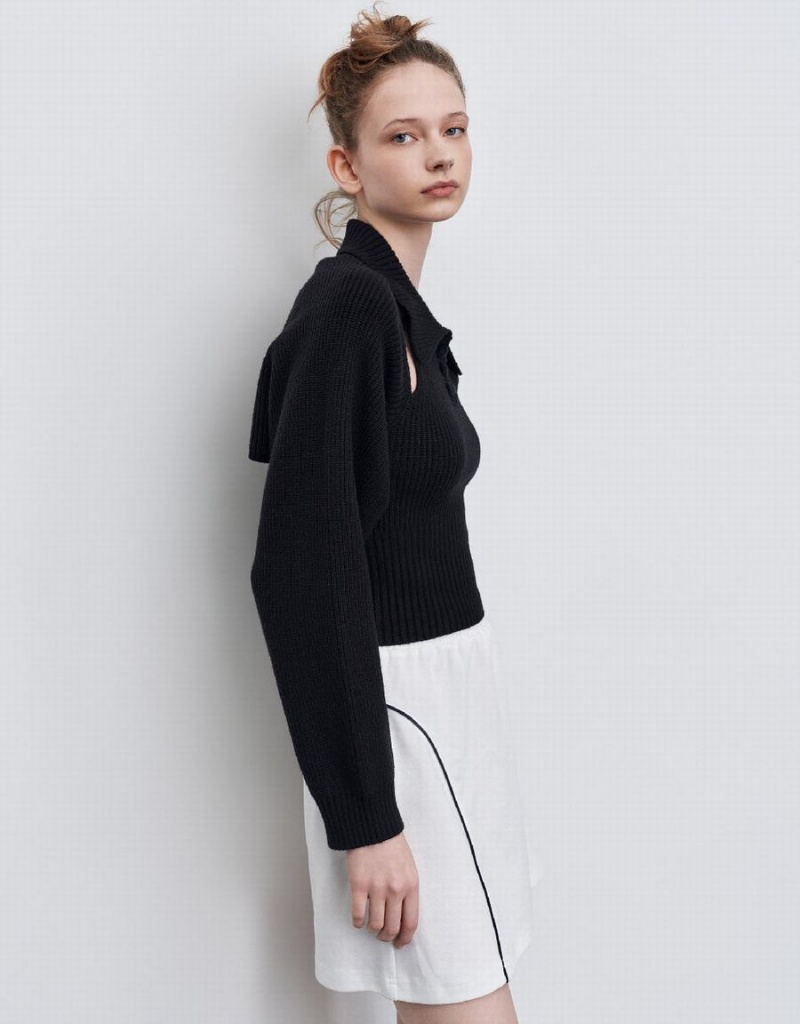 Cardigan Urban Revivo Cut-Out Lapel Tricoté Femme Noir | TWT7831YT