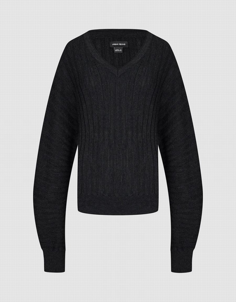 Cardigan Urban Revivo Dolman Sleeve V-Neck Tricoté Femme Grise | BMA6880YQ