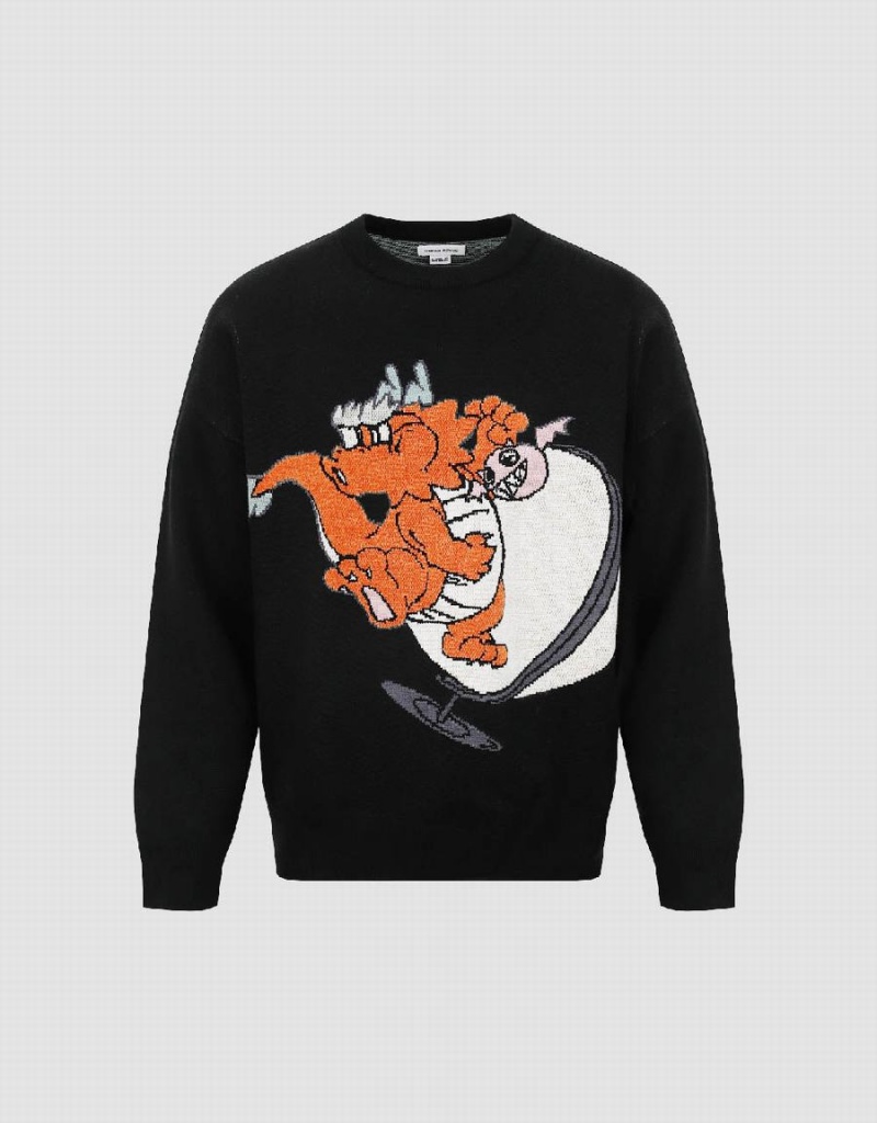 Cardigan Urban Revivo Dragon Embroidered Tricoté Homme Noir | YBI243HN