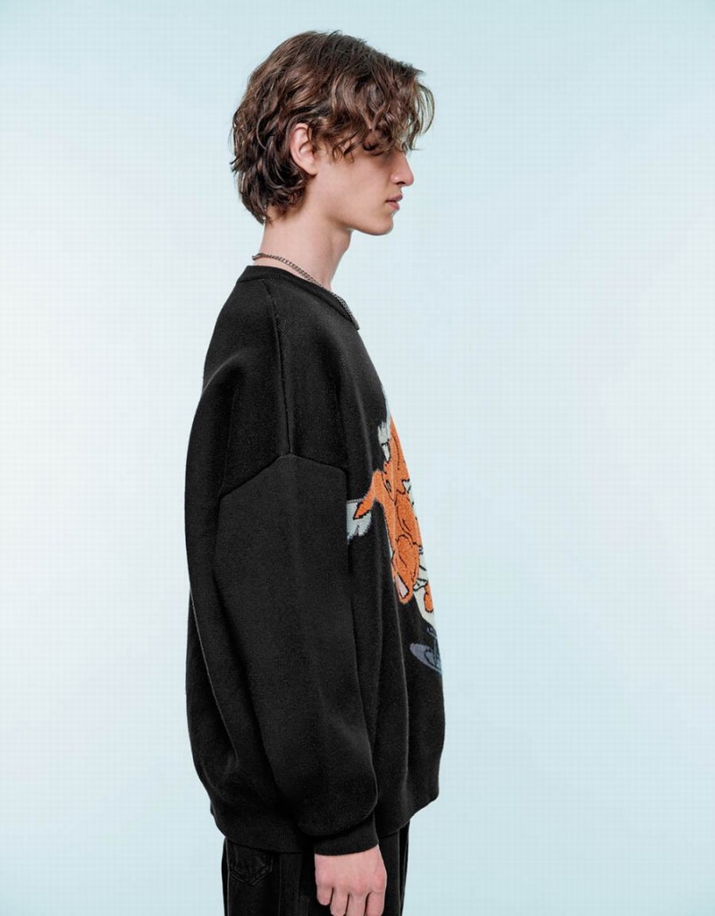 Cardigan Urban Revivo Dragon Embroidered Tricoté Homme Noir | YBI243HN