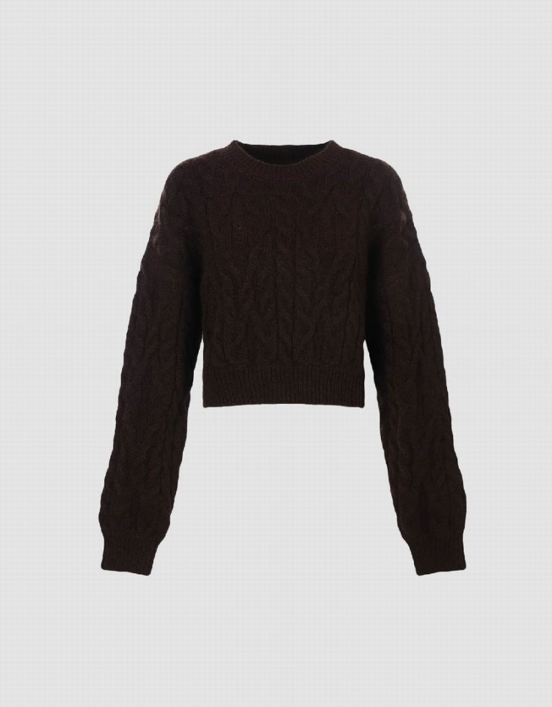 Cardigan Urban Revivo Drop Shoulder Sleeve Crew Neck Tricoté Femme Marron | ENY1756AA