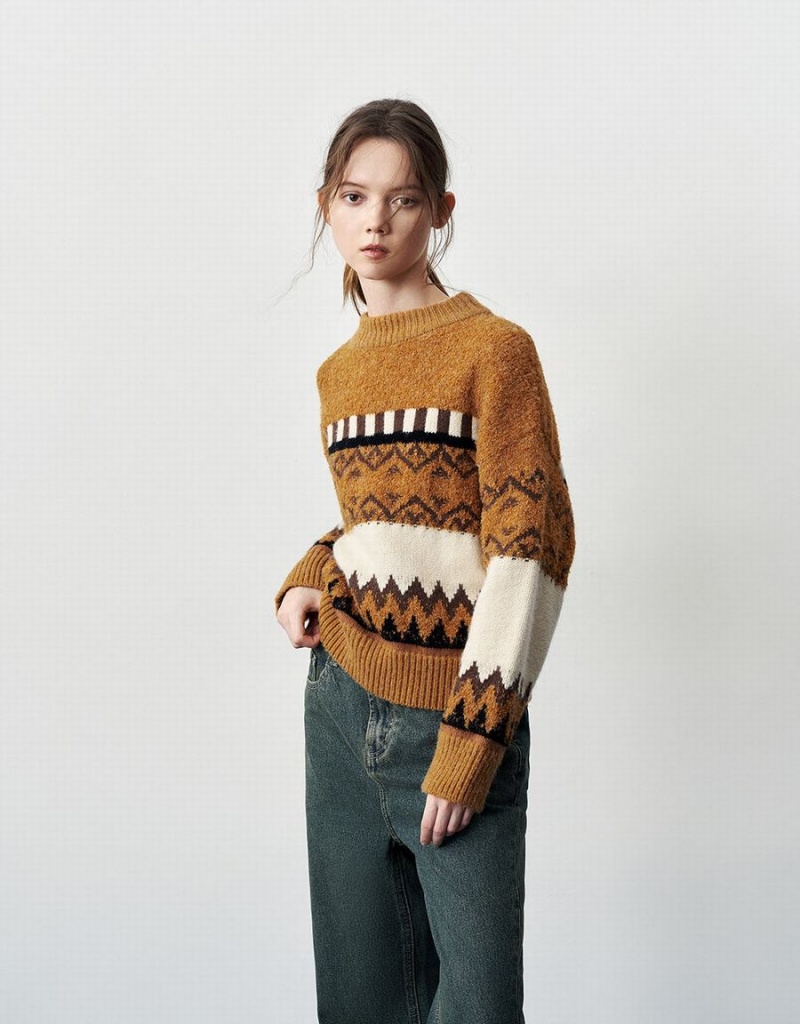 Cardigan Urban Revivo Drop Shoulder Sleeve Crew Neck Tricoté Femme Marron Foncé | LNT5296EM