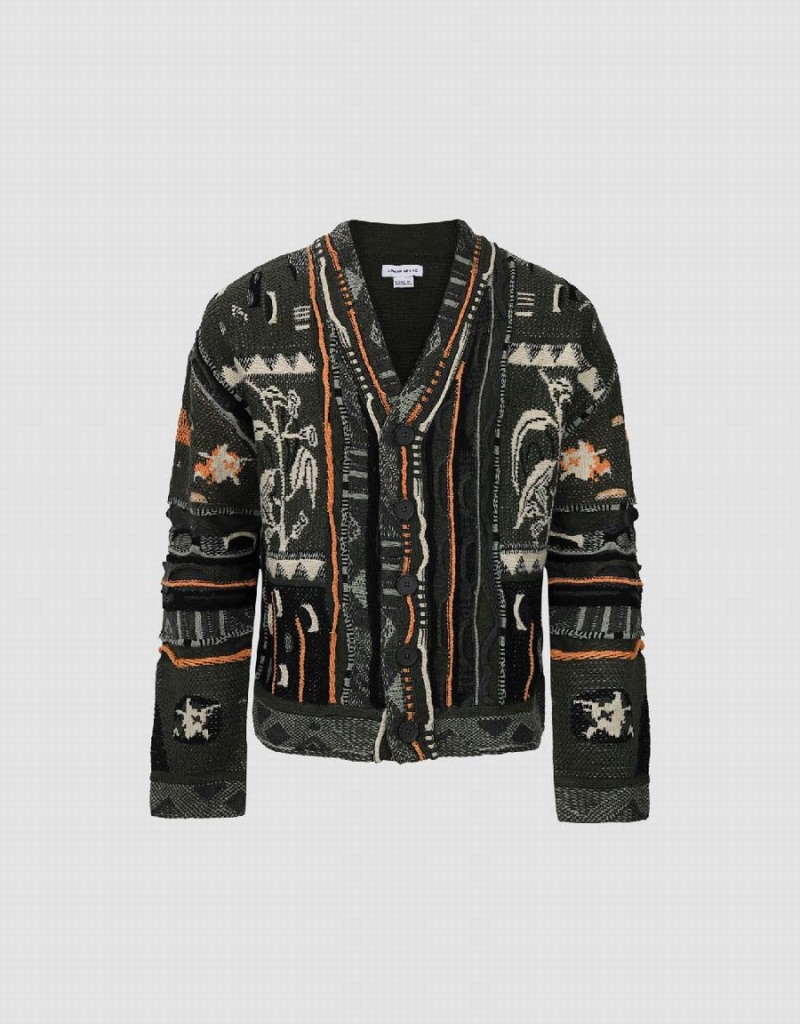 Cardigan Urban Revivo Embroidered V-Neck Tricoté Homme Multicolore | TTQ5187RG