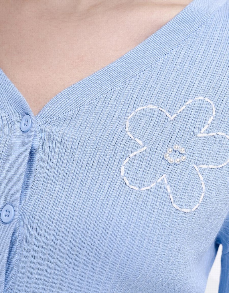 Cardigan Urban Revivo Floral Embroidery Button Up Femme Bleu | JTQ8411LV