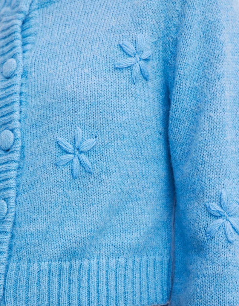 Cardigan Urban Revivo Floral Embroidery Button Up Femme Bleu | ORC8150JB