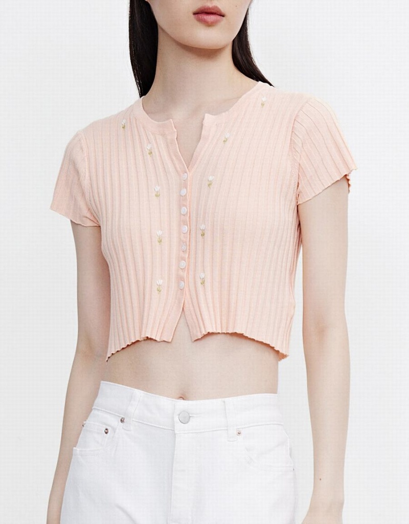 Cardigan Urban Revivo Flower Cropped Knit Top Femme Rose | IRV4160CV